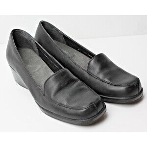 Aerology by Aerosoles Shoes Womens Size 8.5M Black Leather Slip-On Loafers